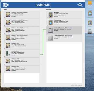 SoftRaid 6.2 console and mounted volumes